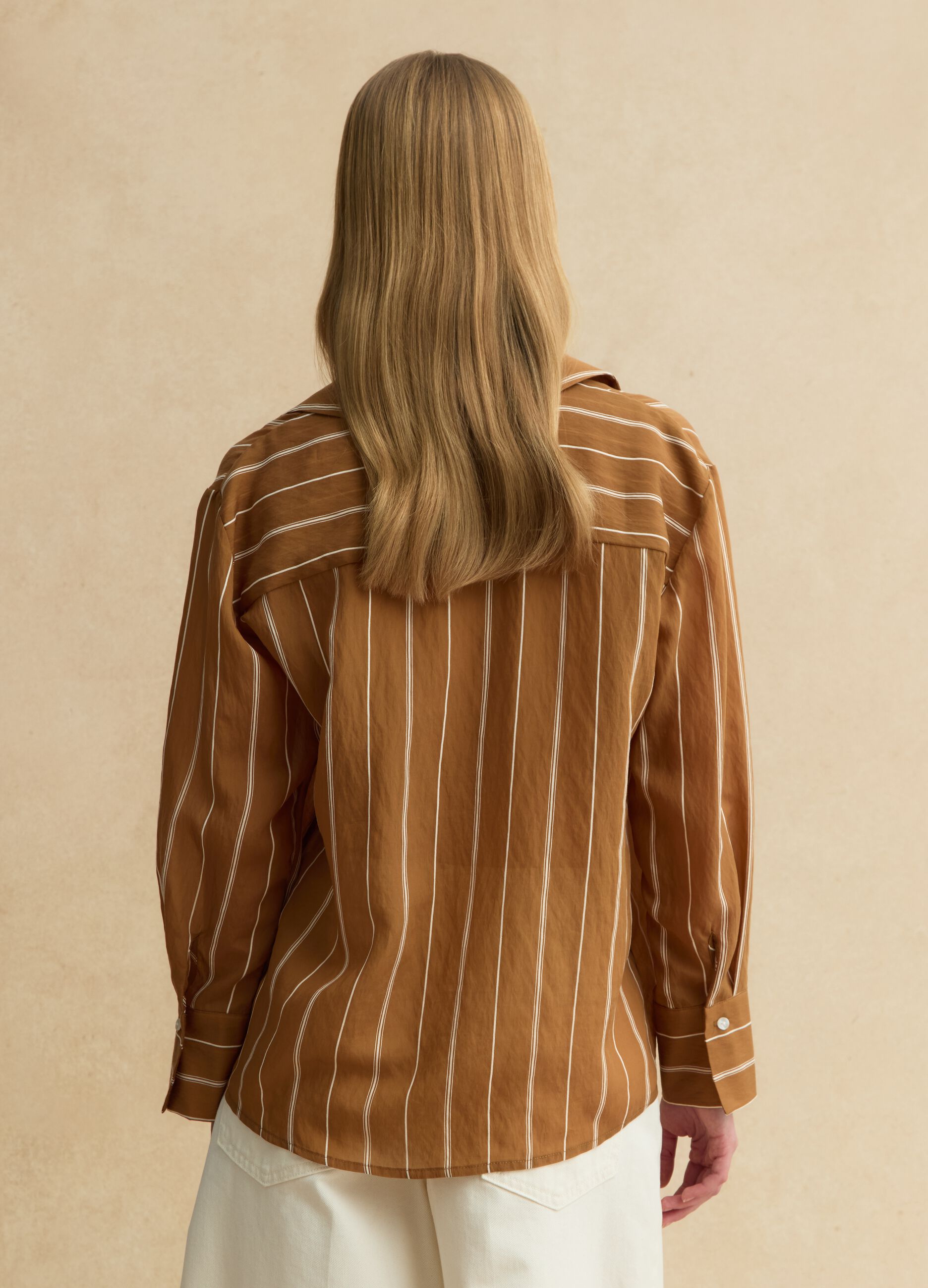 Multicoloured striped regular fit lyocell blend shirt