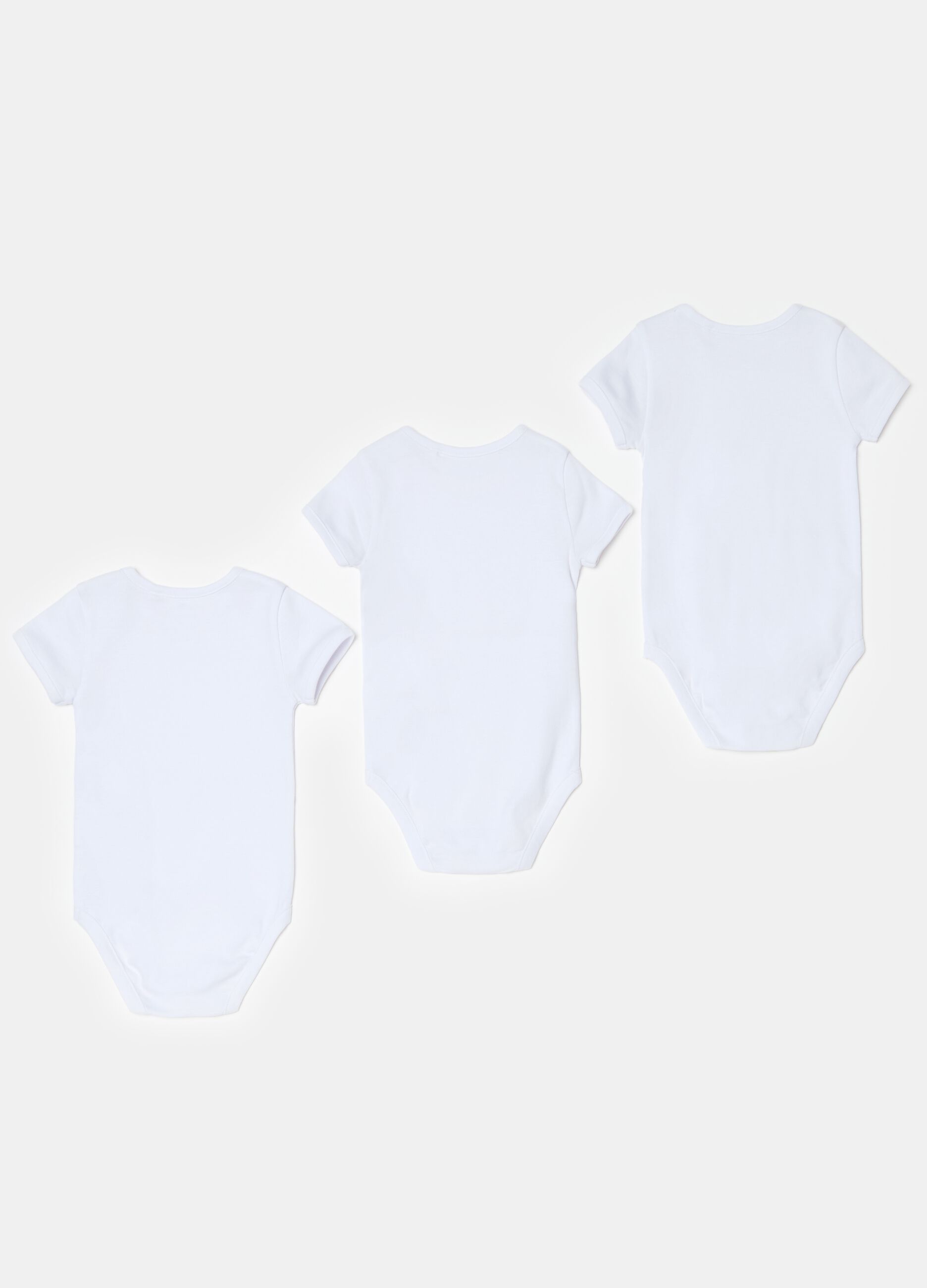 Three-pack organic cotton bodysuits with short sleeves