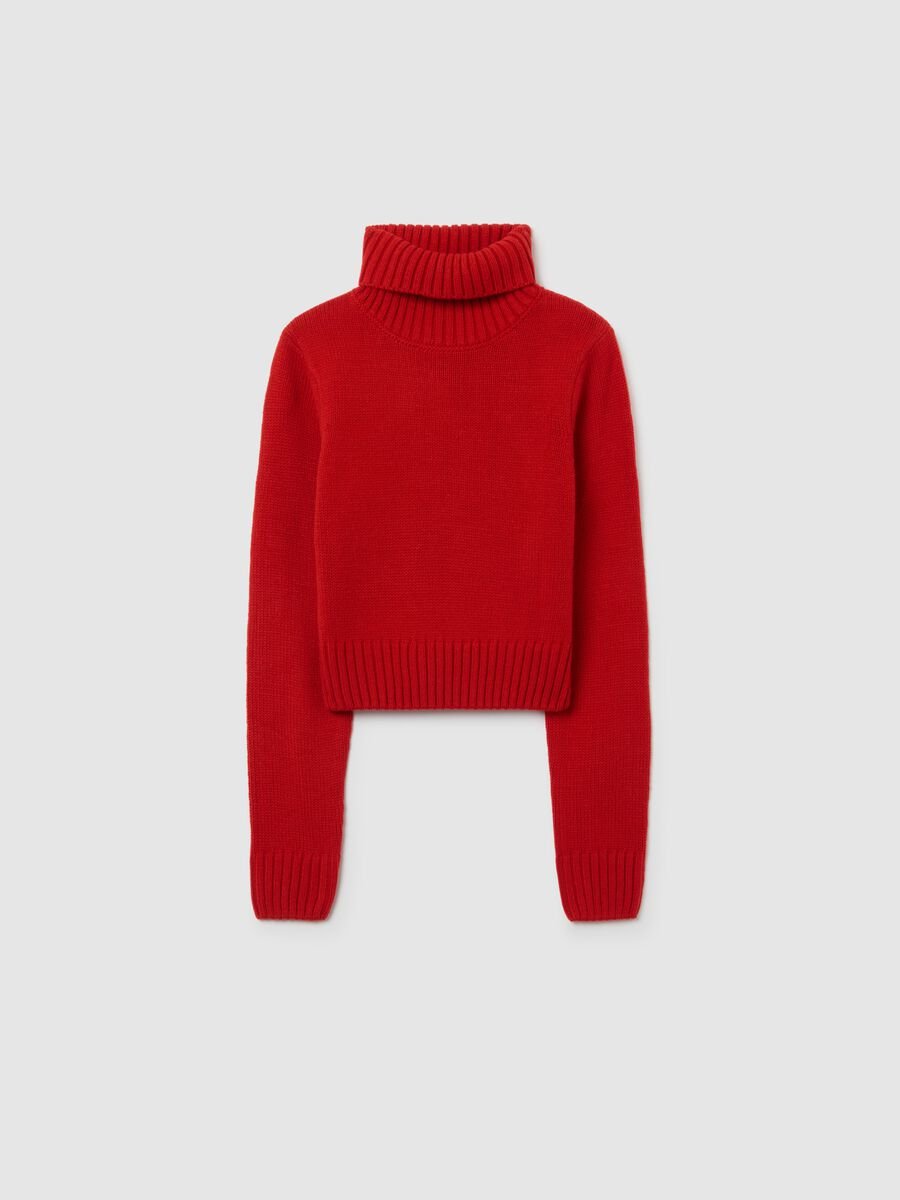 Girls' Regular Fit Red Turtleneck Sweater_3