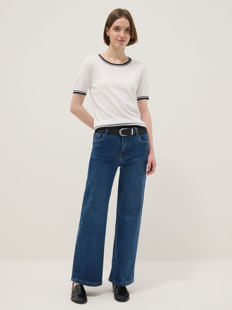 White viscose blend regular fit t-shirt with contrast collar_1