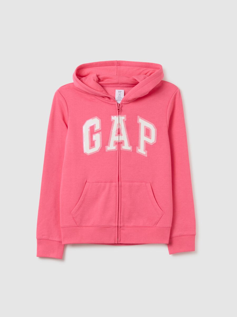 Full-zip plush hoodie with logo patch_0