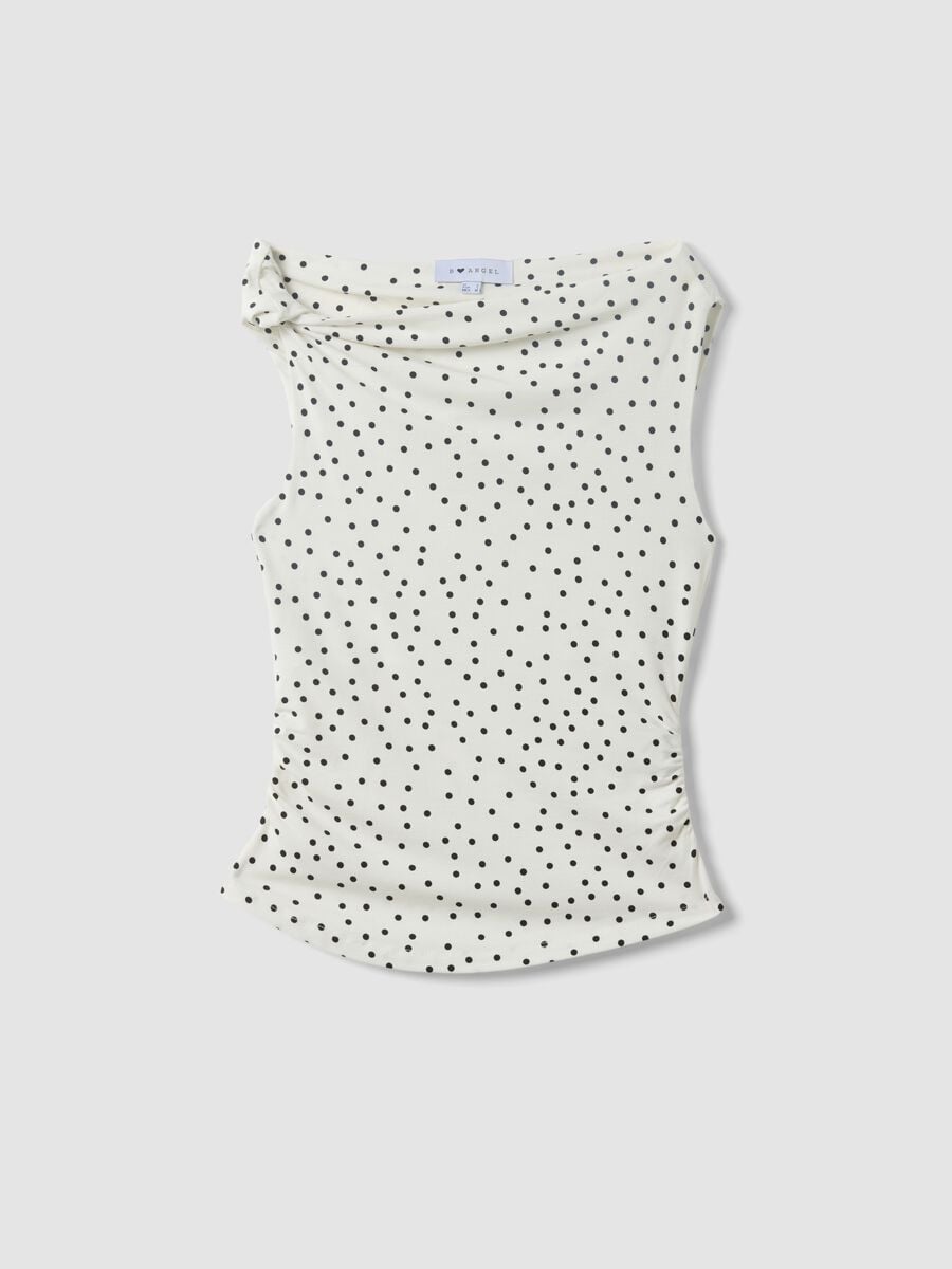 White asymmetric one-shoulder slim-fit polka-dot stretch viscose top_4