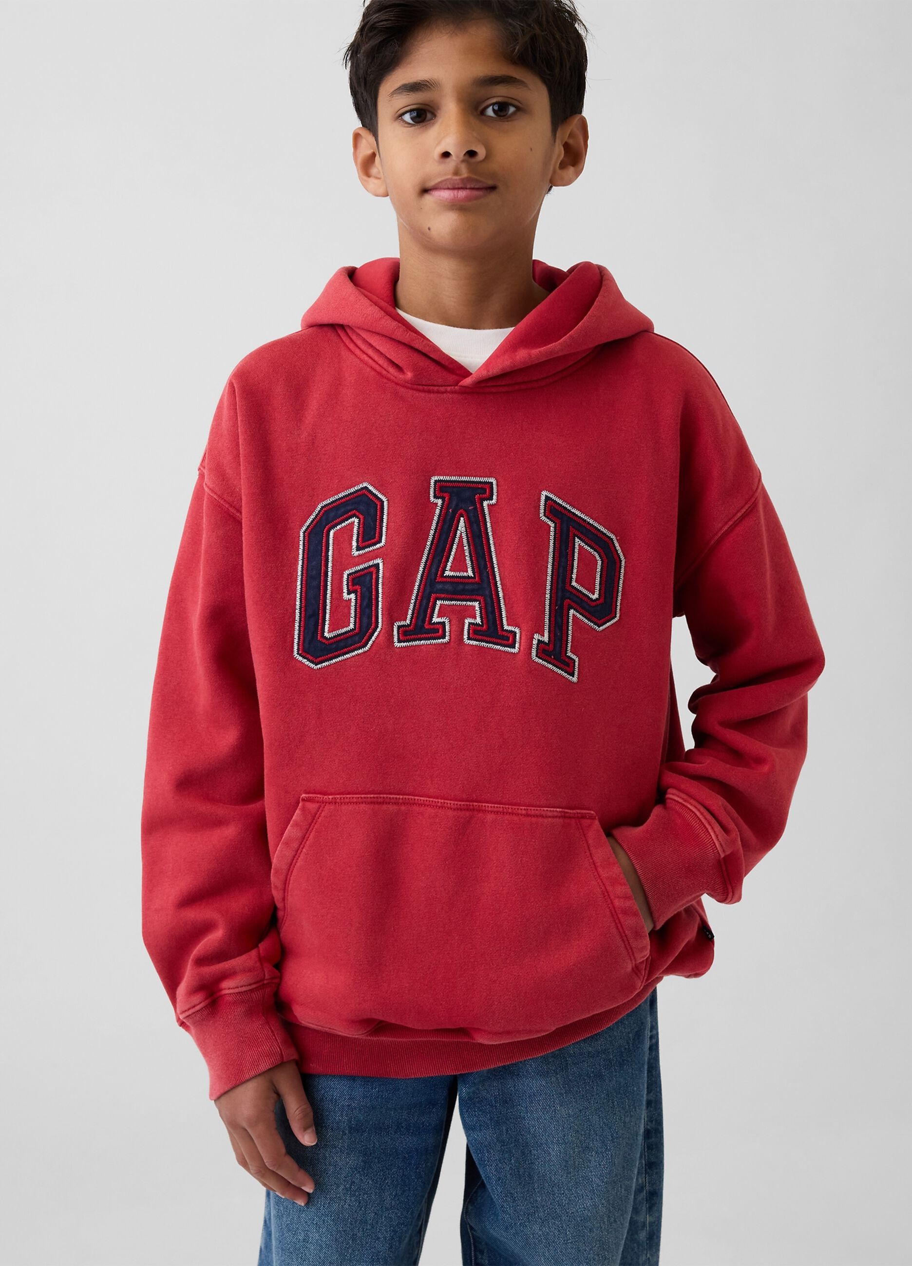 Kids' Red Cotton Blend Hoodie Regular Fit with Logo