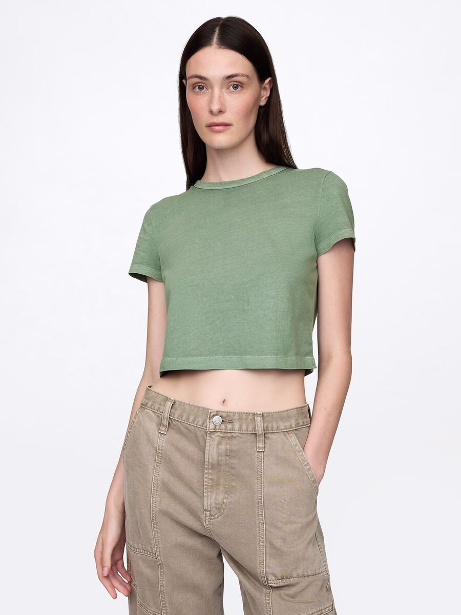 T-shirt cropped verde in cotone_0