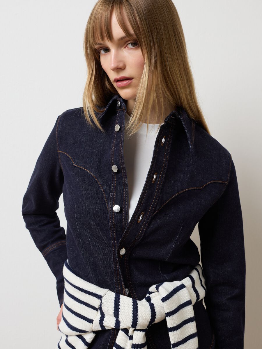 Camicia in cotone elasticizzato blu slim fit_0