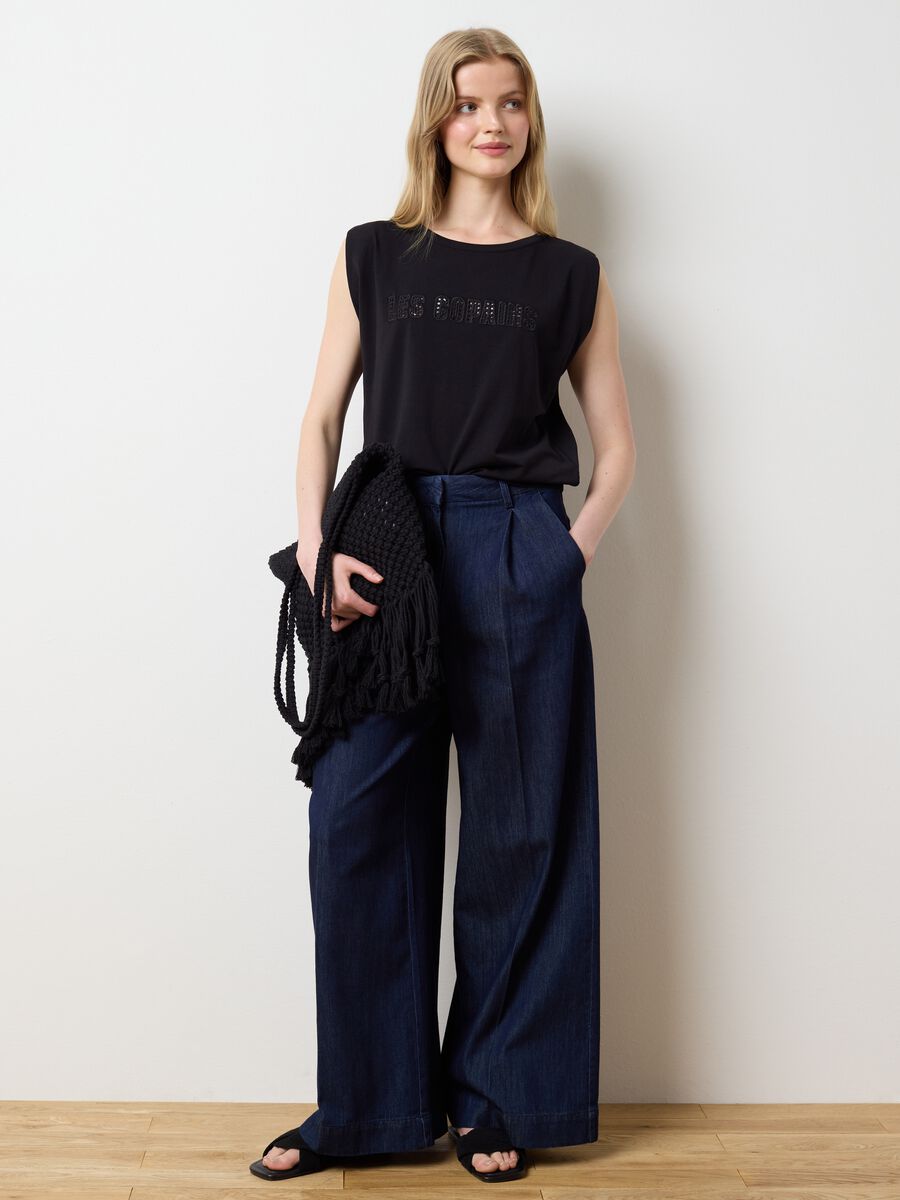 Black T-shirt in stretch cotton with logo_0