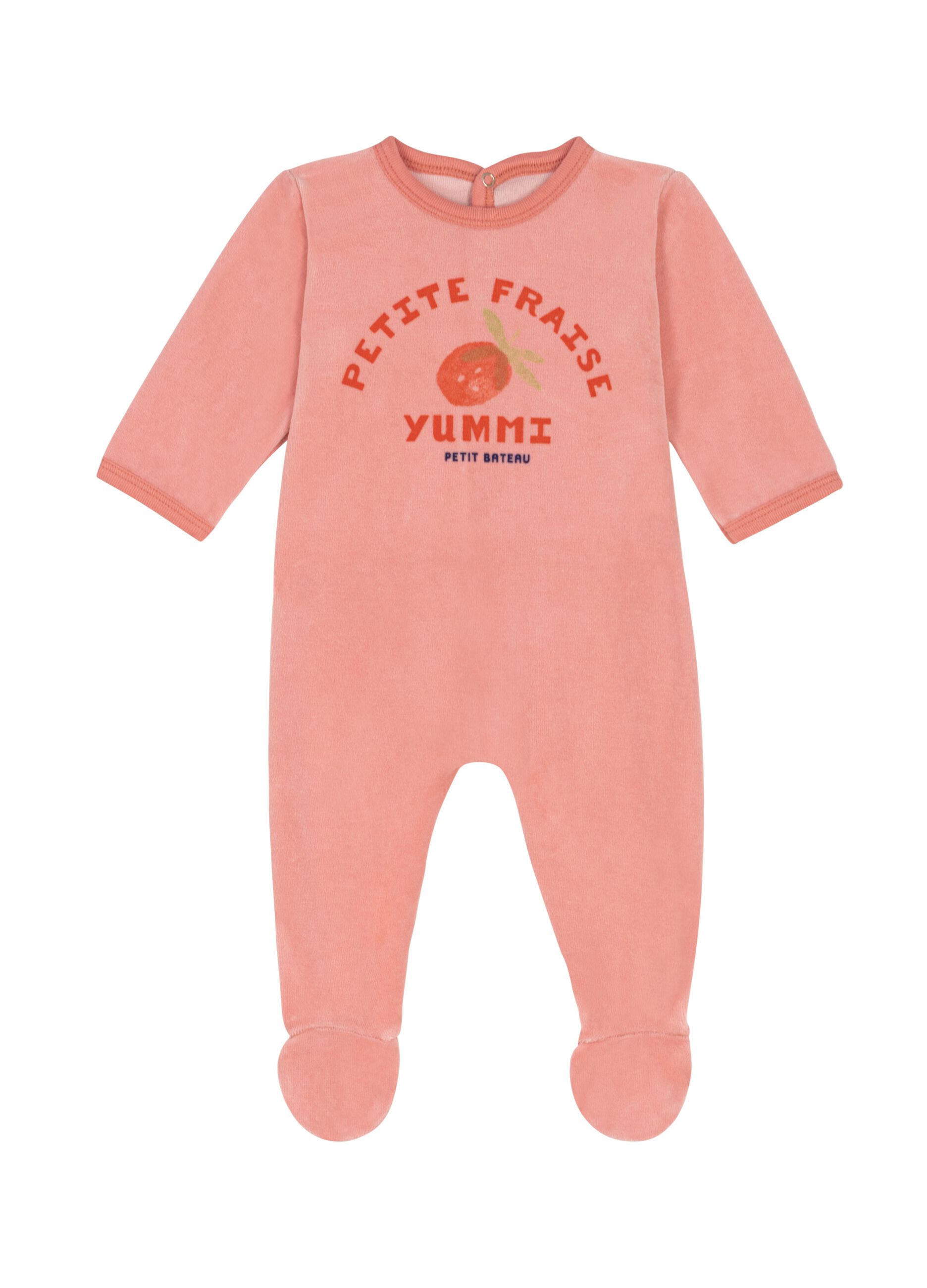 Onesie with feet and strawberry print