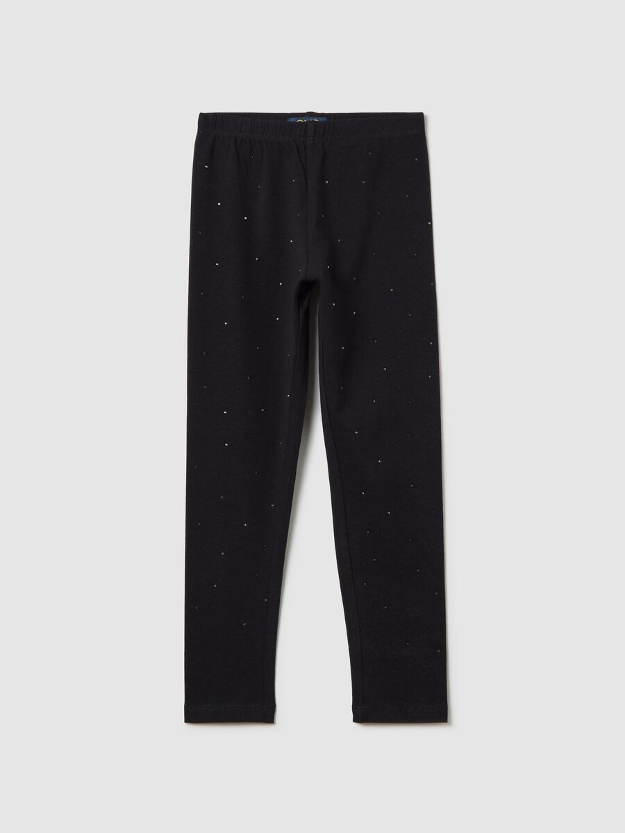 Black leggings in stretch cotton with diamantés_0