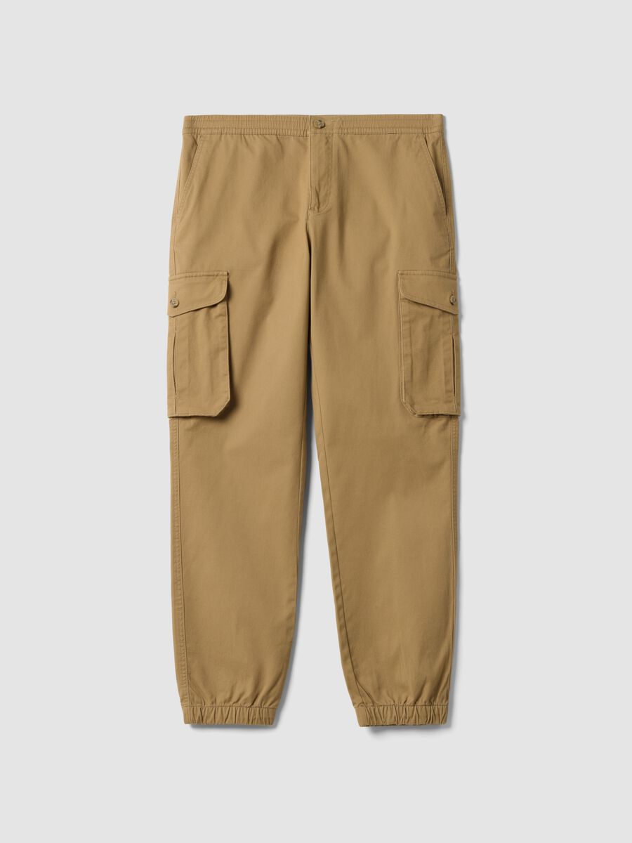 Pantaloni cargo marroni in cotone elasticizzato regular fit_0