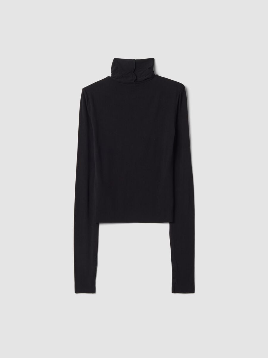 Maglia nera in viscosa elasticizzata con colletto rialzato slim fit_2