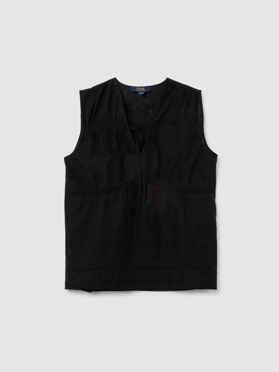 Women's black pure cotton blouse regular fit_0