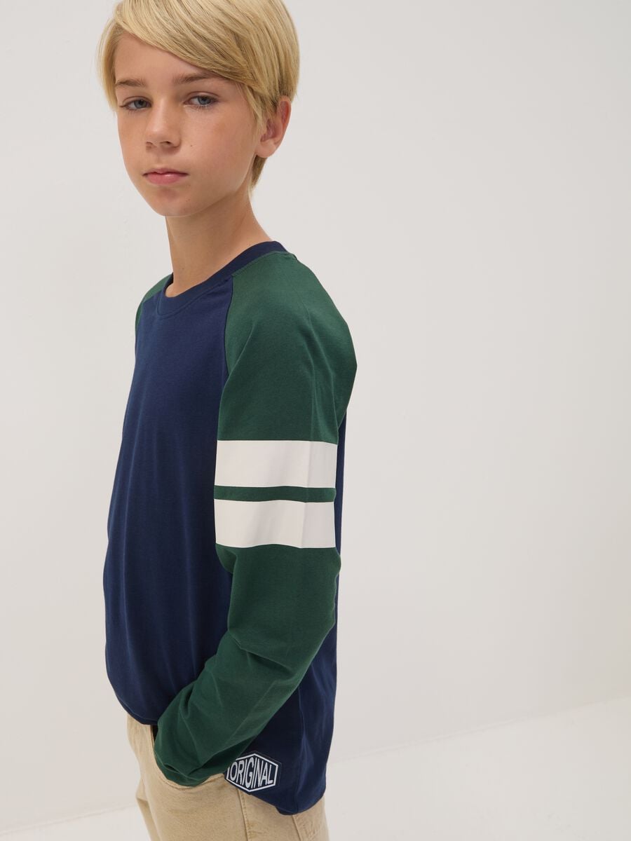 T-shirt blu in puro cotone organico con girocollo_0
