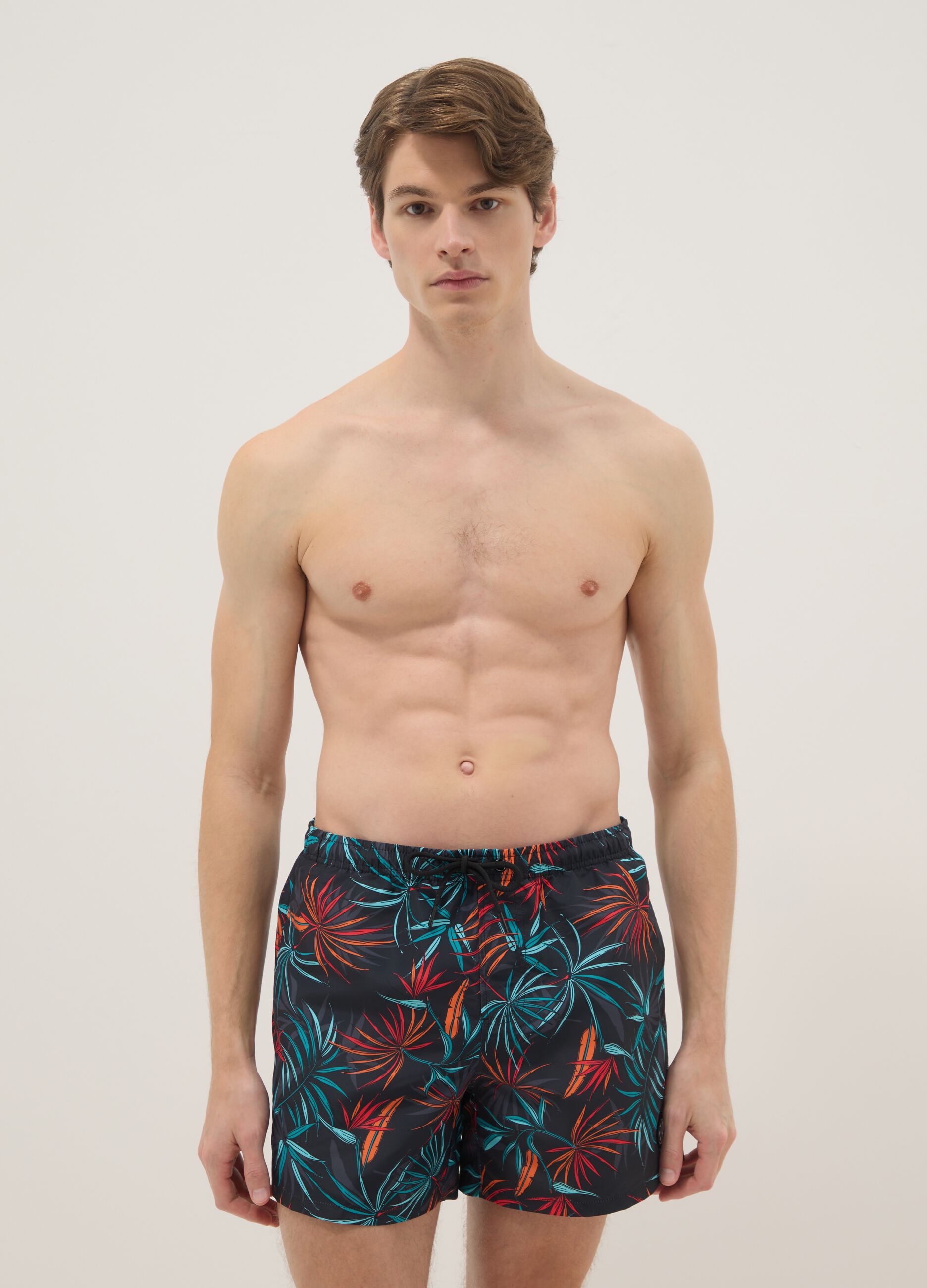Multicolour tropical print swim shorts