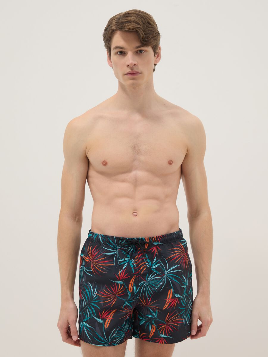 Multicolour tropical print swim shorts_0