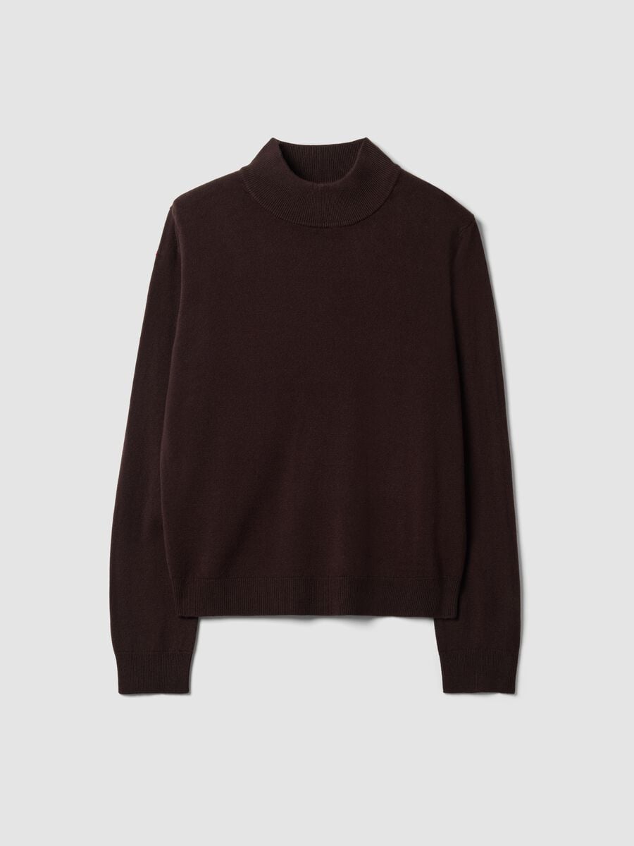 Brown long-sleeve top with raised neck, regular fit_4