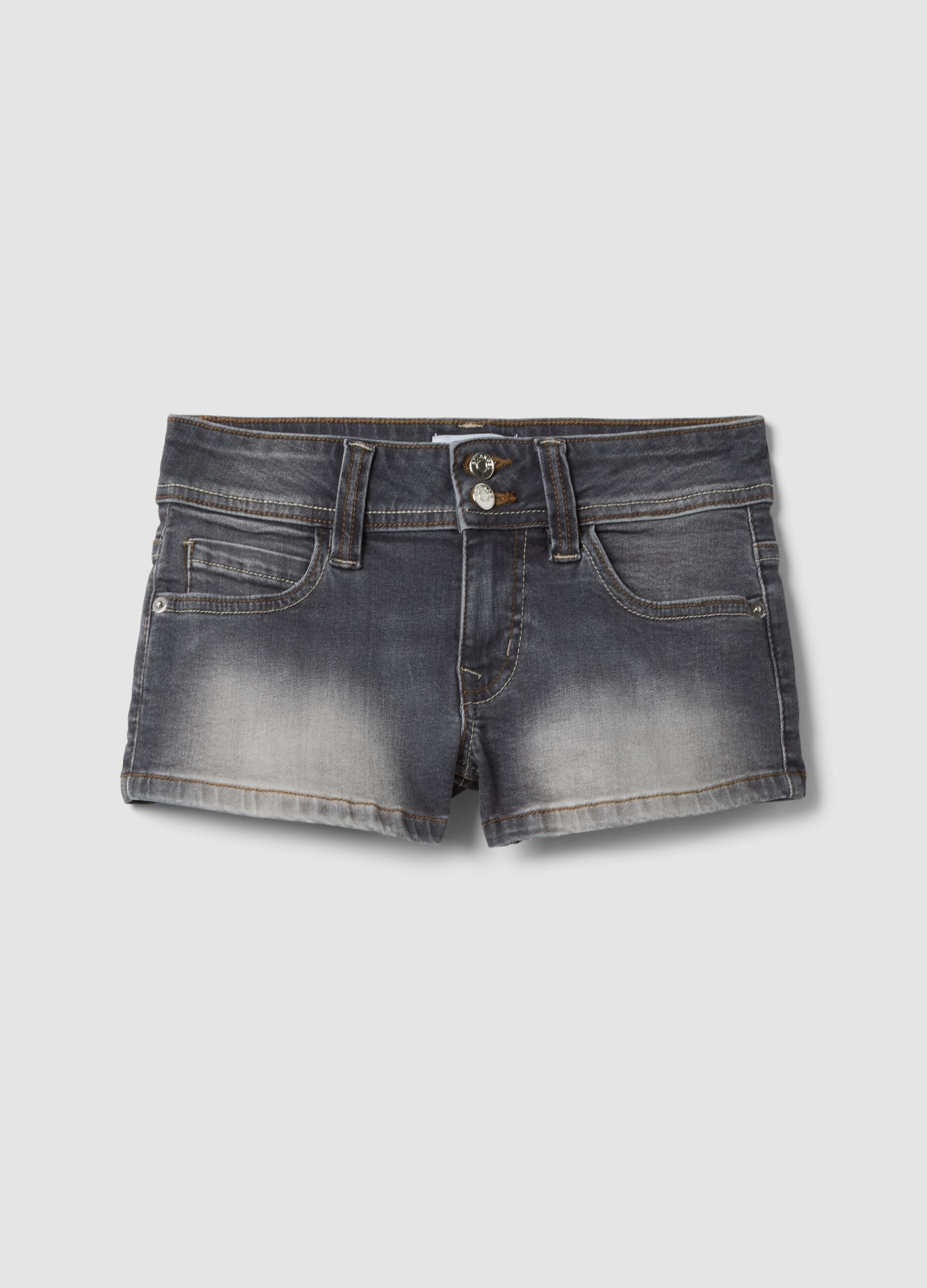 Grey stretch-cotton denim shorts