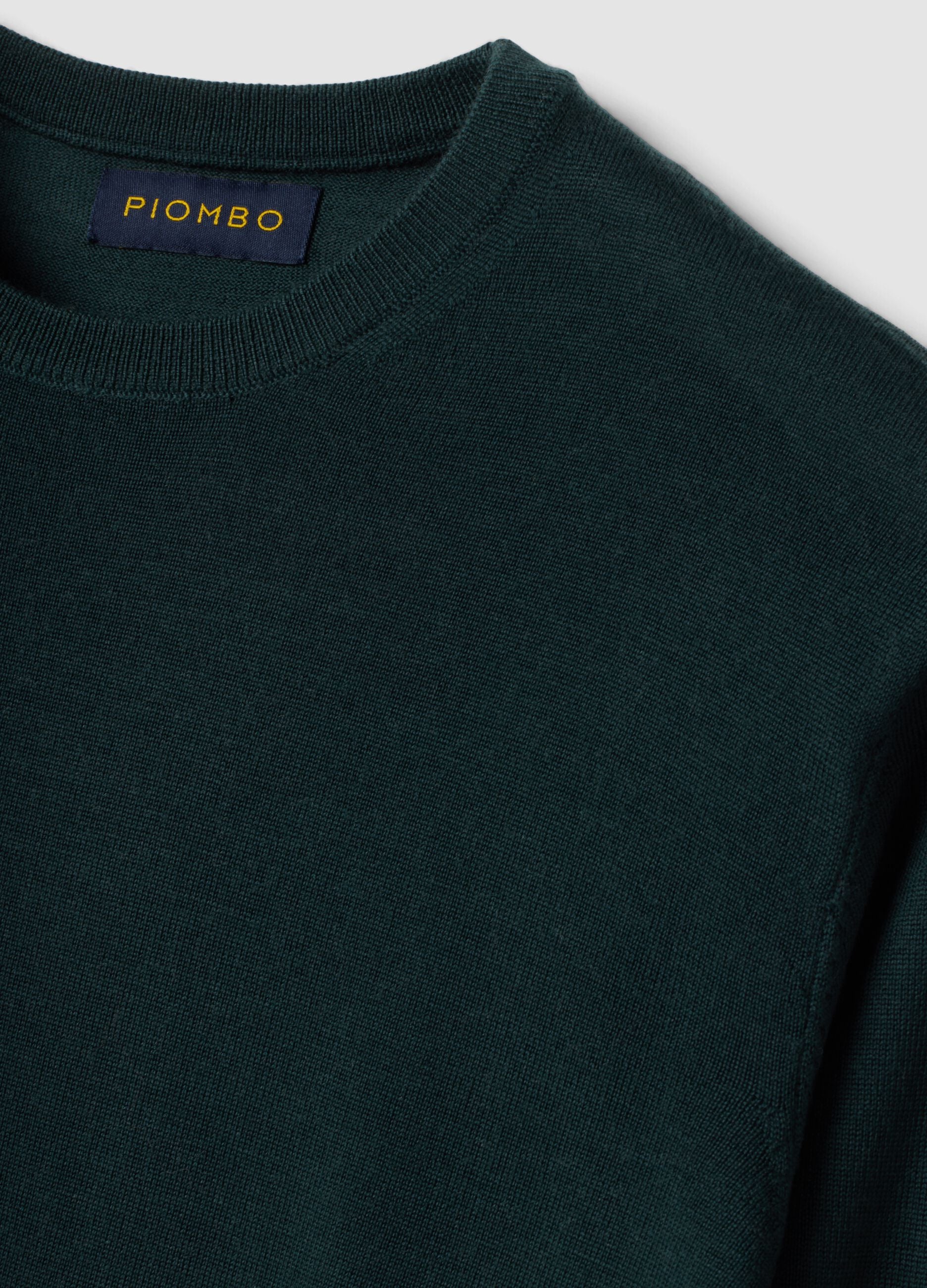 Green pure merino wool crew-neck jumper, regular fit