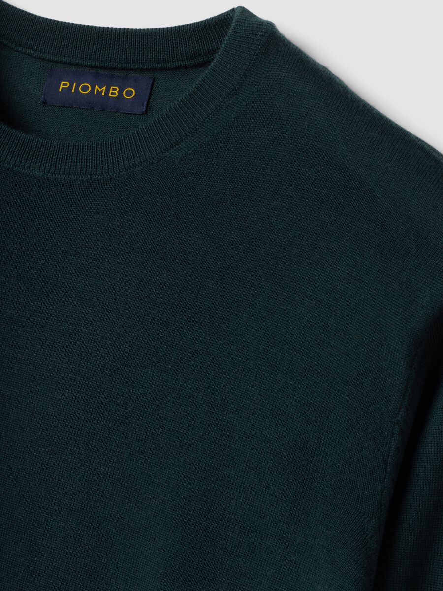 Maglia verde girocollo in pura lana merino regular fit_1