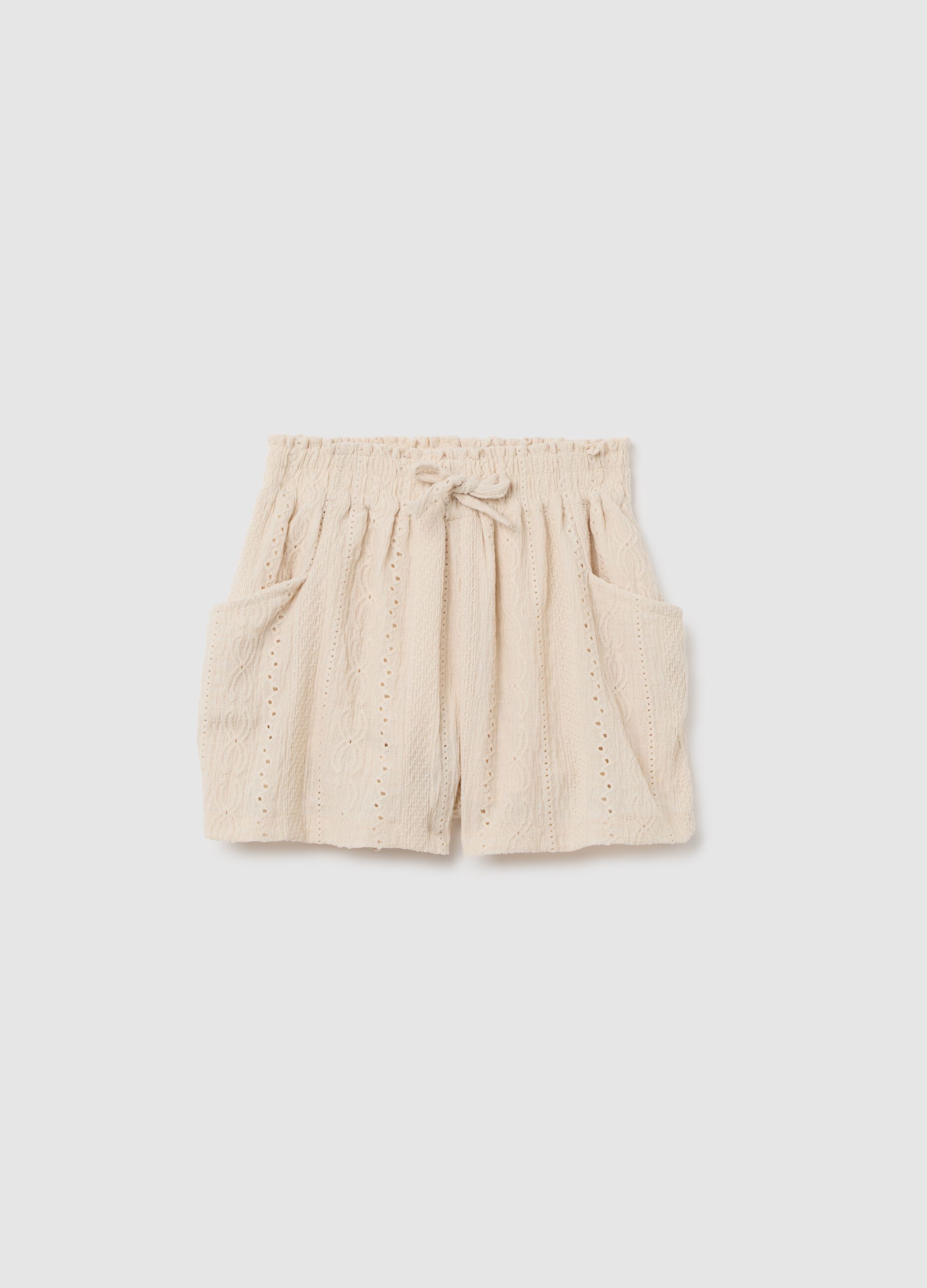 Girls' Beige Stretch Fabric Shorts