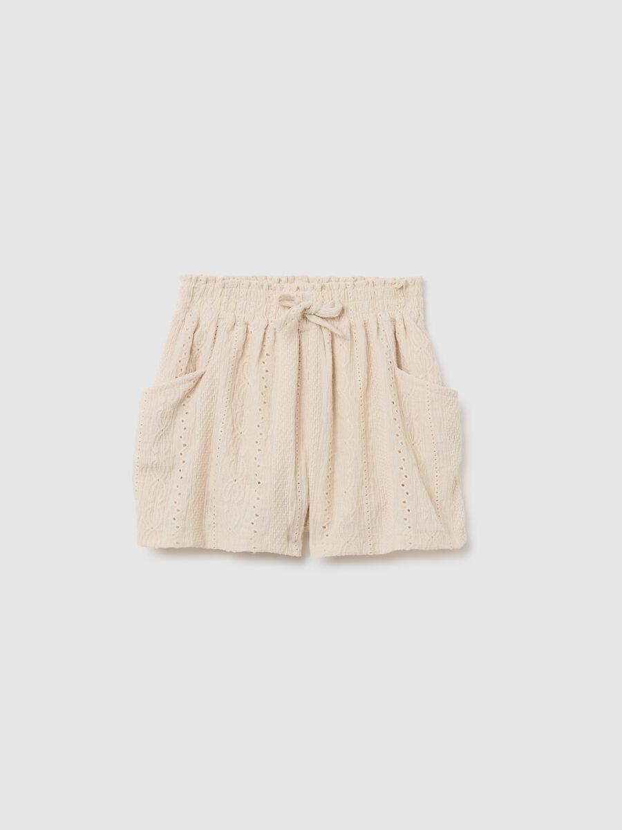 Girls' Beige Stretch Fabric Shorts_0