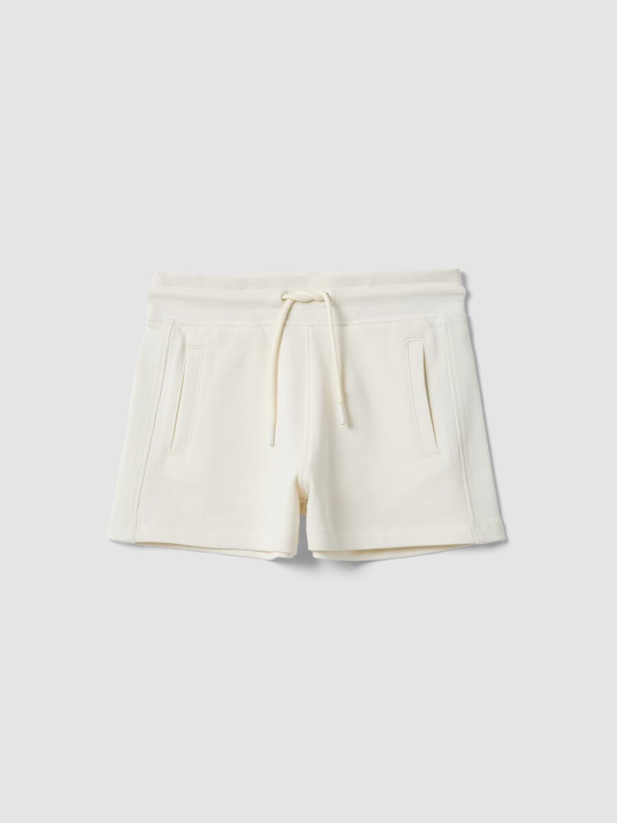 Shorts bianchi in puro cotone organico da ragazza con vita elasticizzata_0