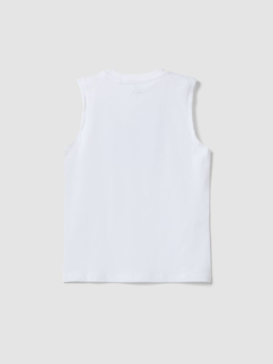 White organic cotton vest top with print_1