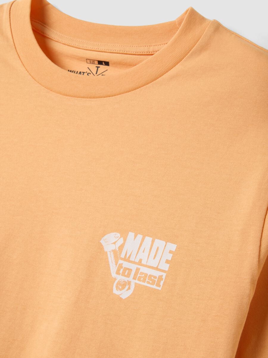 Orange pure cotton jersey T-shirt with chest print, regular fit_6