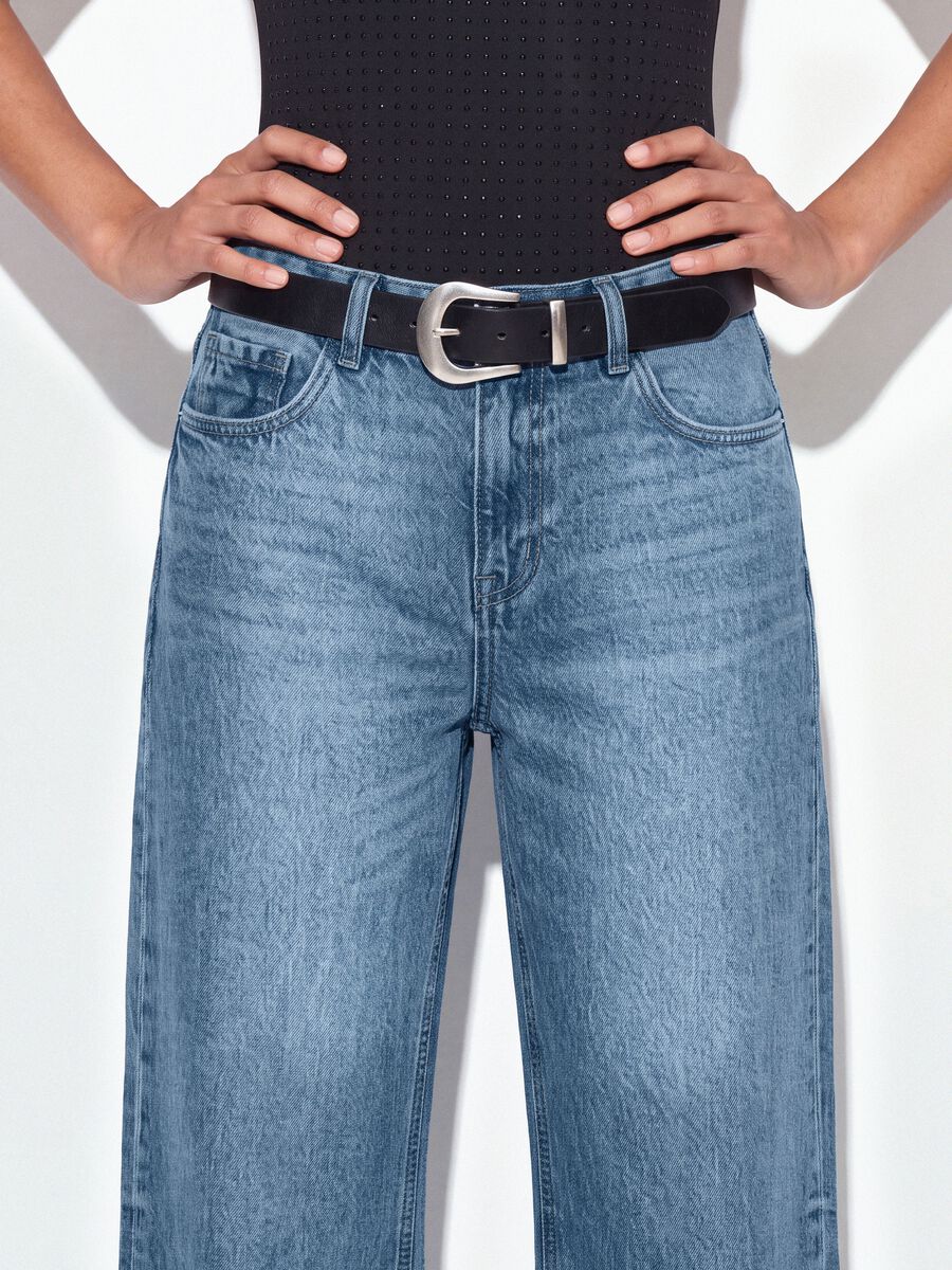Jeans denim azzurri blu wide leg in puro cotone_3