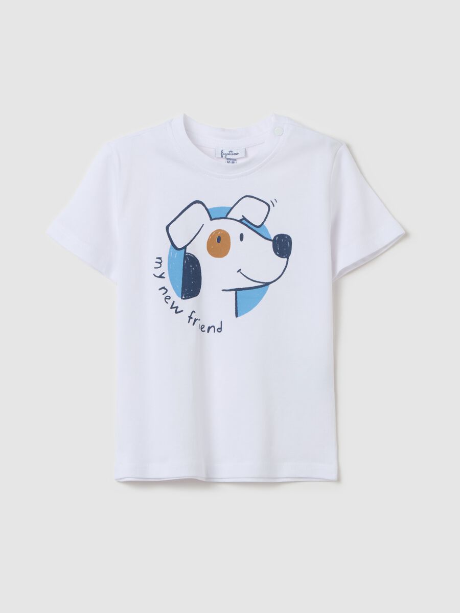 Cotton T-shirt with "My new friend" puppy print_0