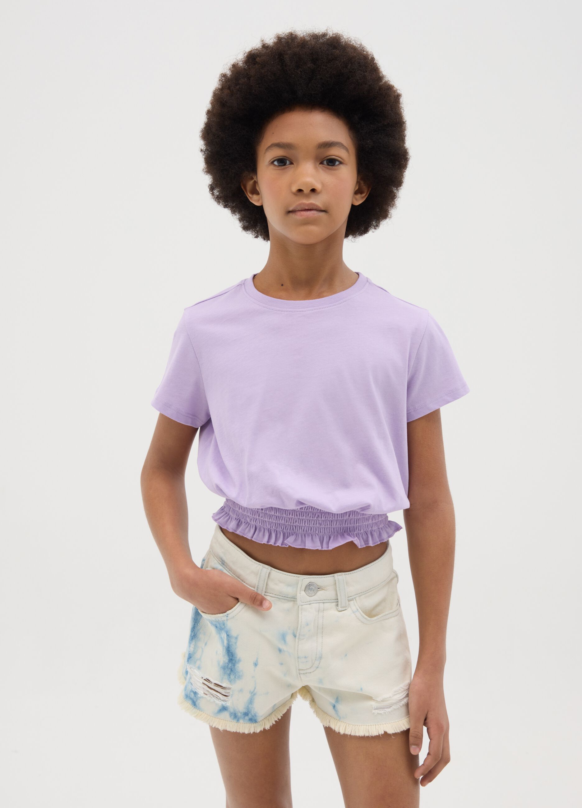T-shirt lilla a maniche corte in puro cotone