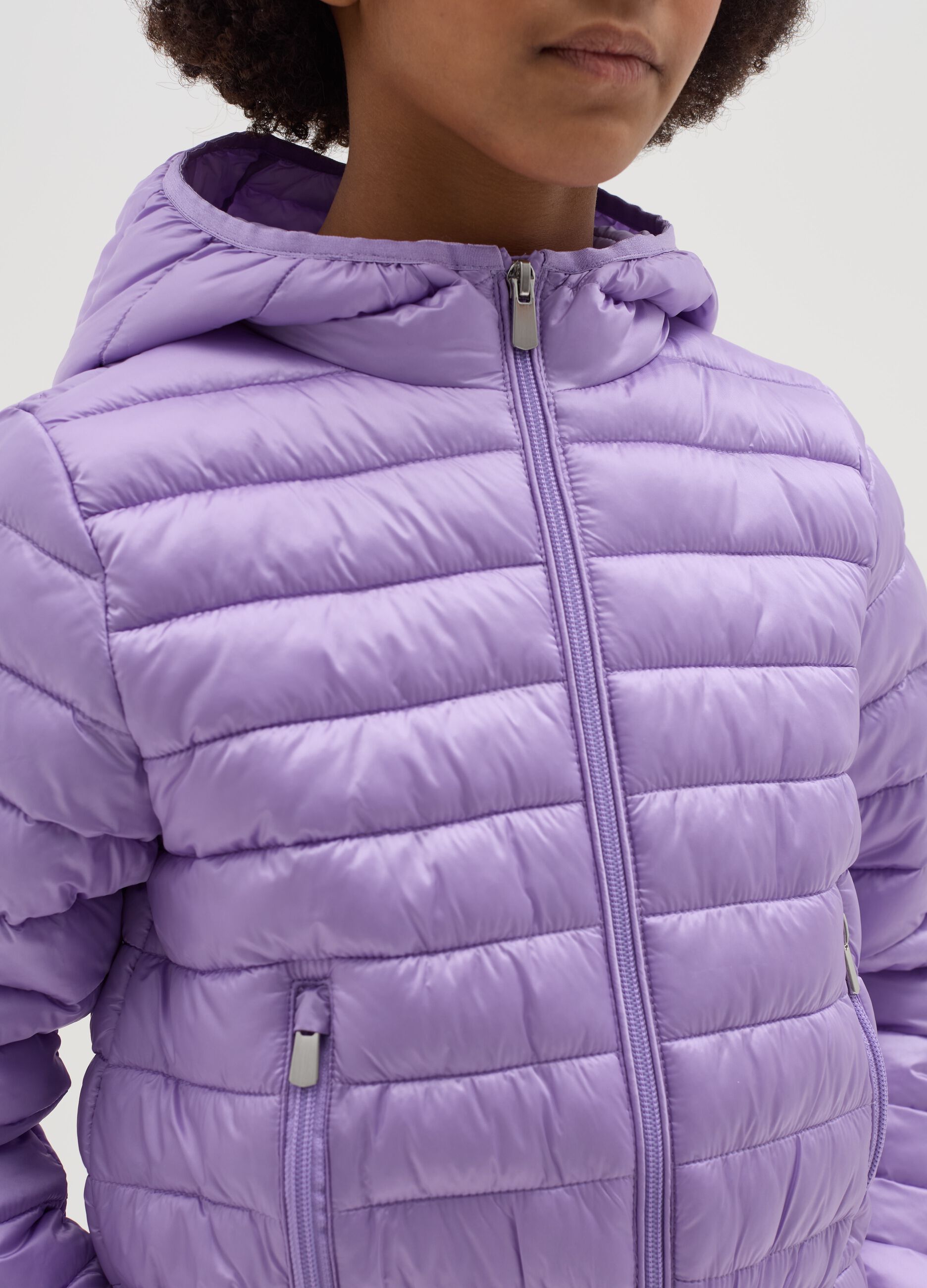 Piumino ultralight crop con cappuccio
