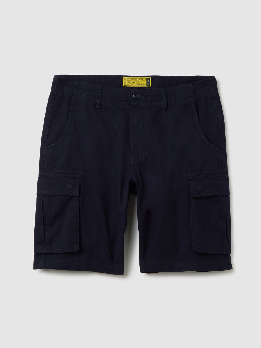 Men's blue cotton cargo shorts, regular fit_4