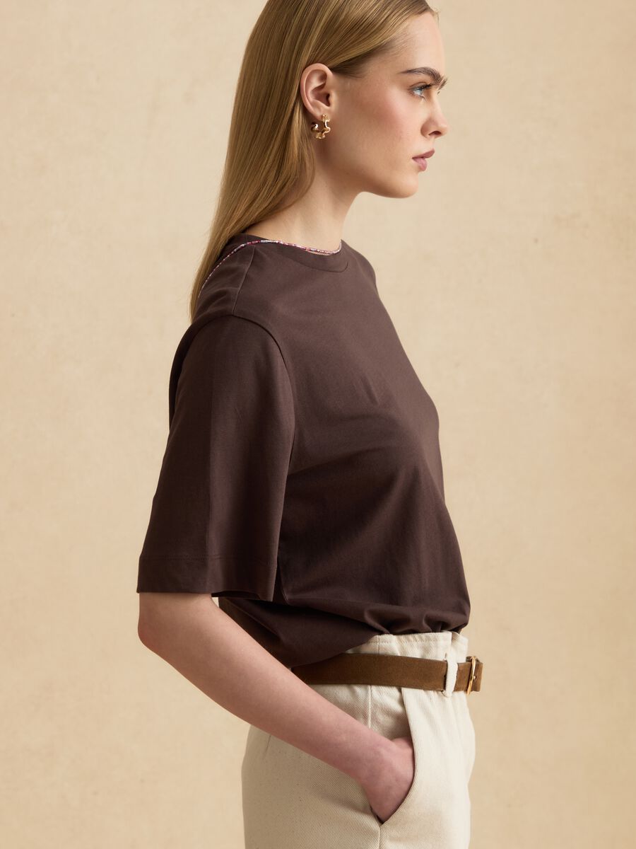 Brown pure cotton short-sleeve T-shirt_0
