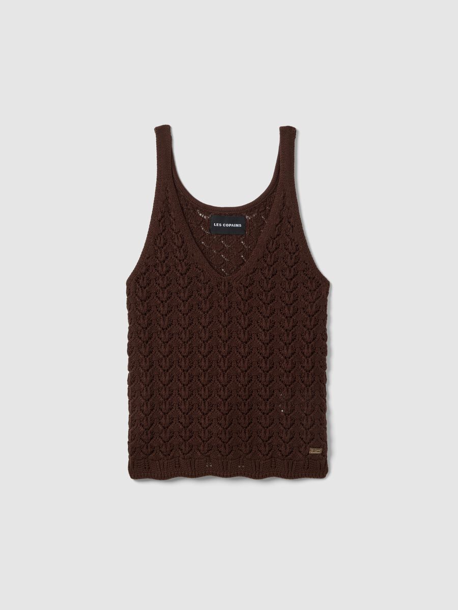 Brown pure cotton vest with perforated texture_4