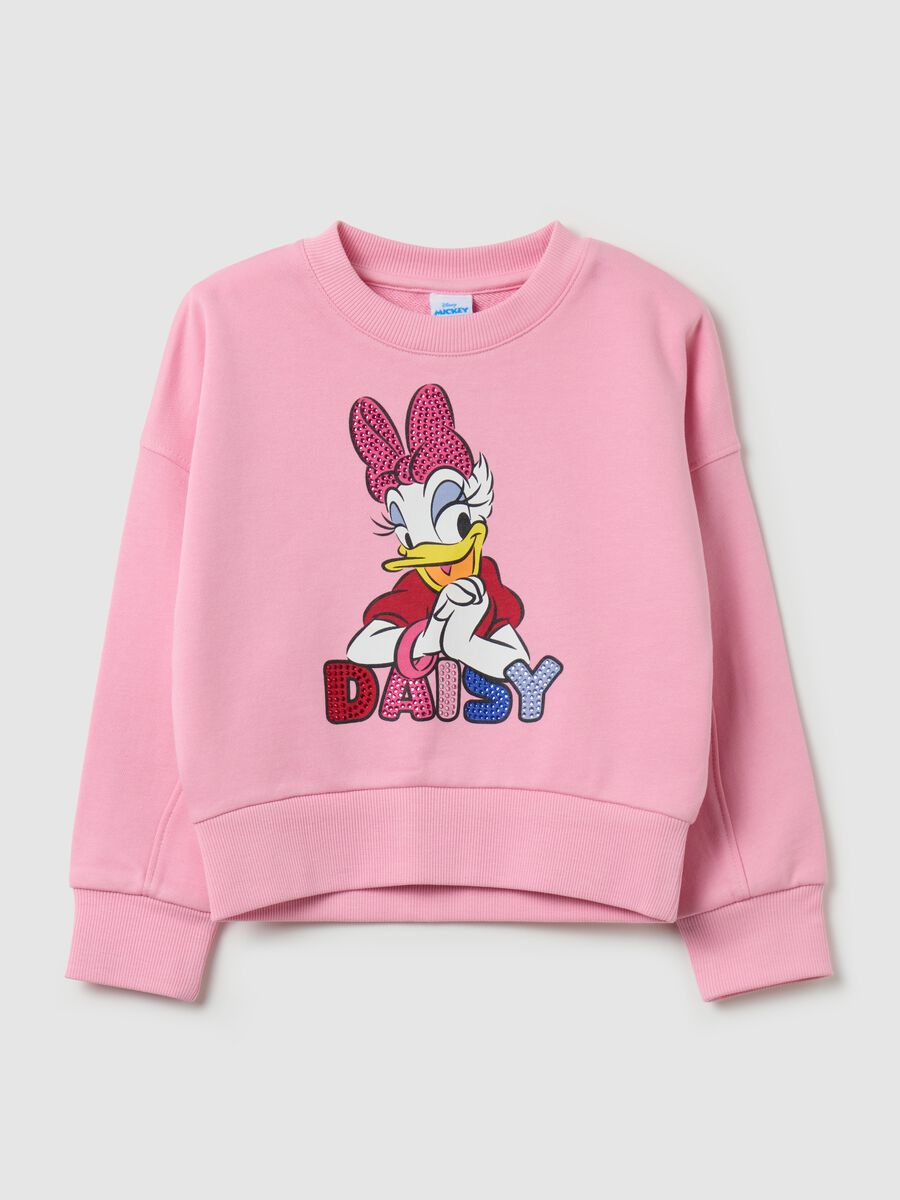 Cotton sweatshirt with diamantés and Daisy Duck print_0