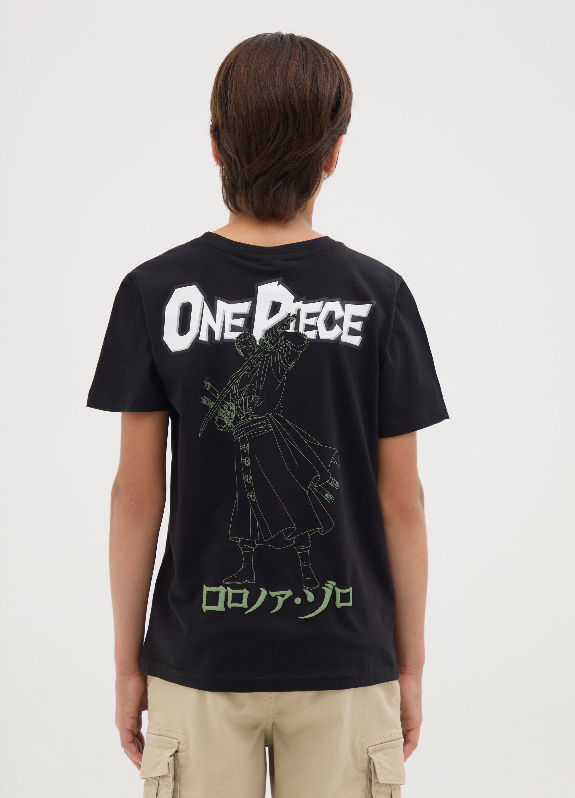 Children's T-shirt in pure black cotton with One Piece print