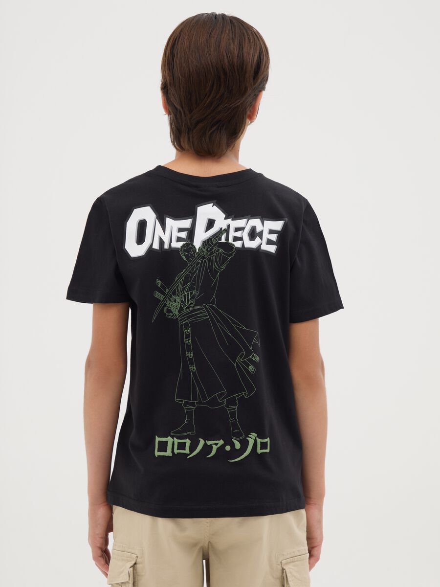 Children's T-shirt in pure black cotton with One Piece print_1