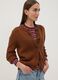 Brown pure cotton crew-neck cardigan with buttons, regular fit_0