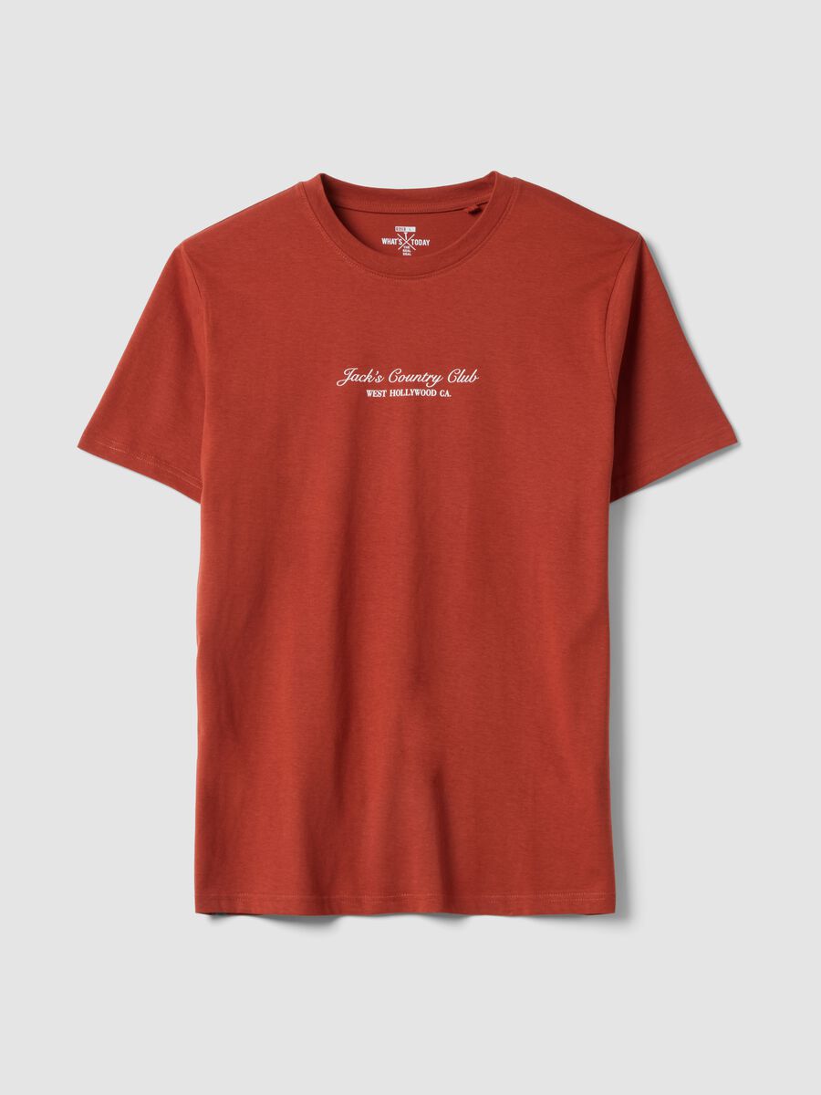 T-shirt rossa con scritta in puro cotone regular fit_0