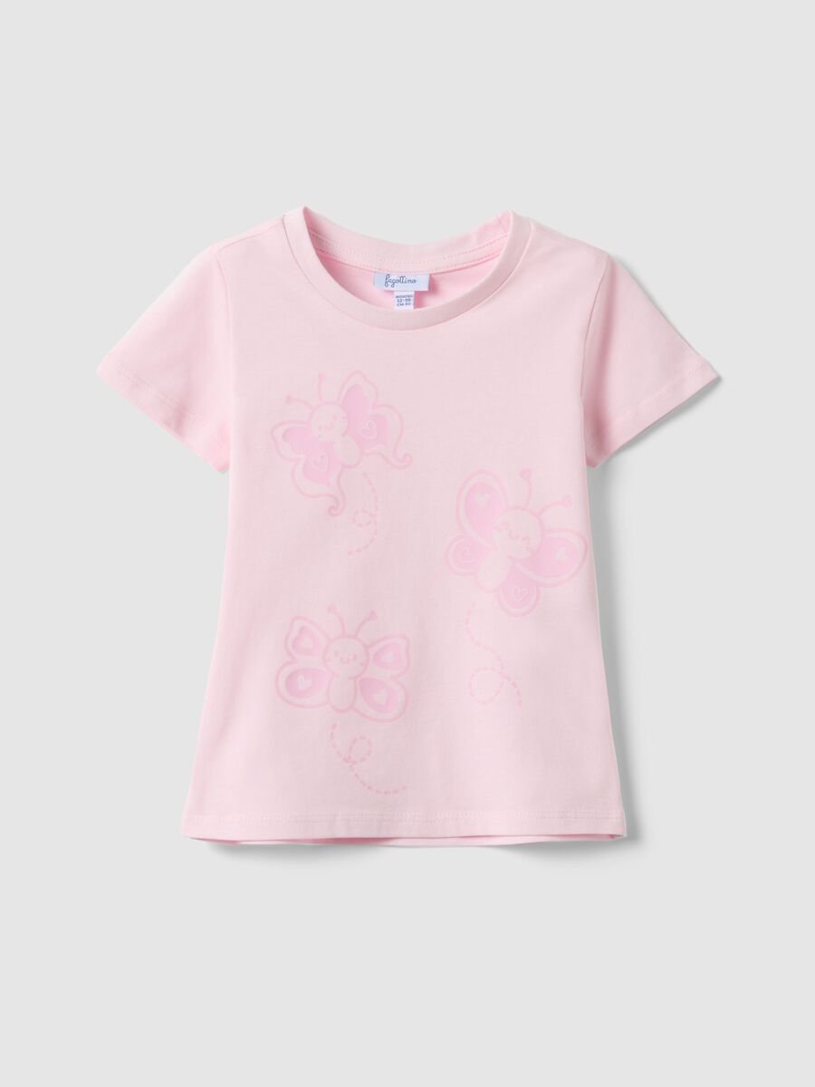 Girls' Pink Pure Cotton T-shirt with Butterflies, Regular Fit_0