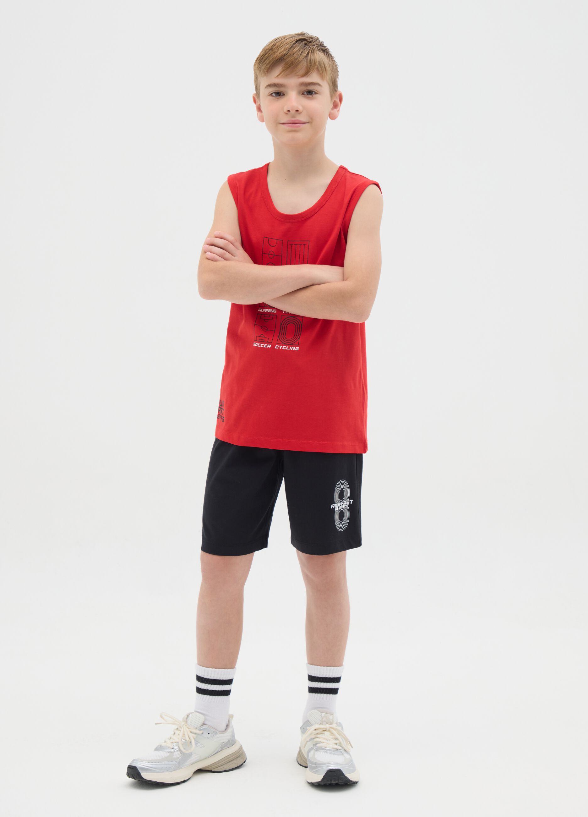 Boy's multicolour cotton jogging set, regular fit