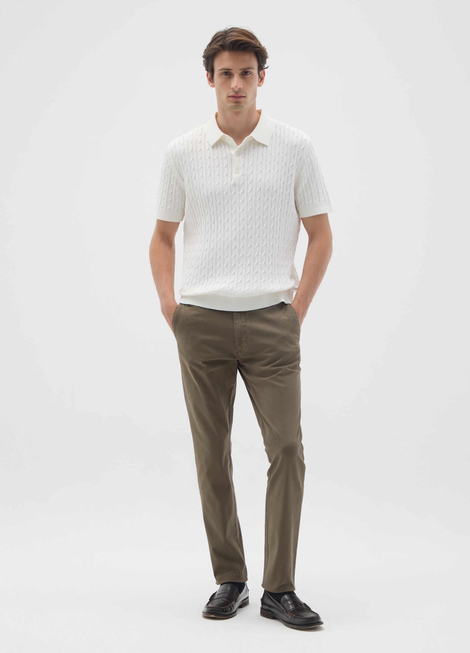 Green Stretch Cotton Regular Fit Trousers