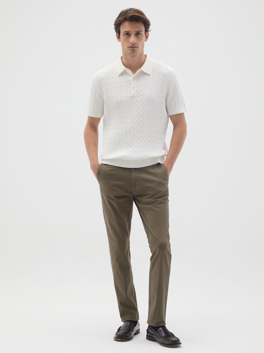 Green Stretch Cotton Regular Fit Trousers_0