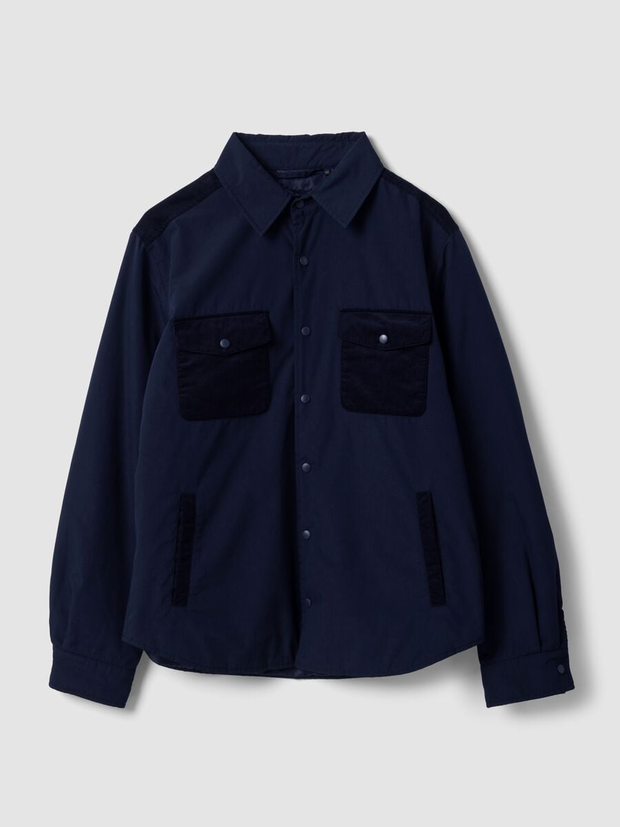 Blue padded regular-fit shacket with patch pockets_0
