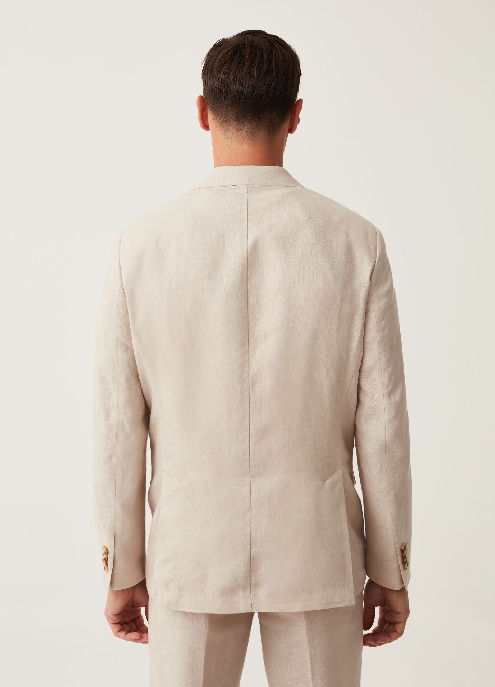 Blazer slim fit in lino beige chiaro_2