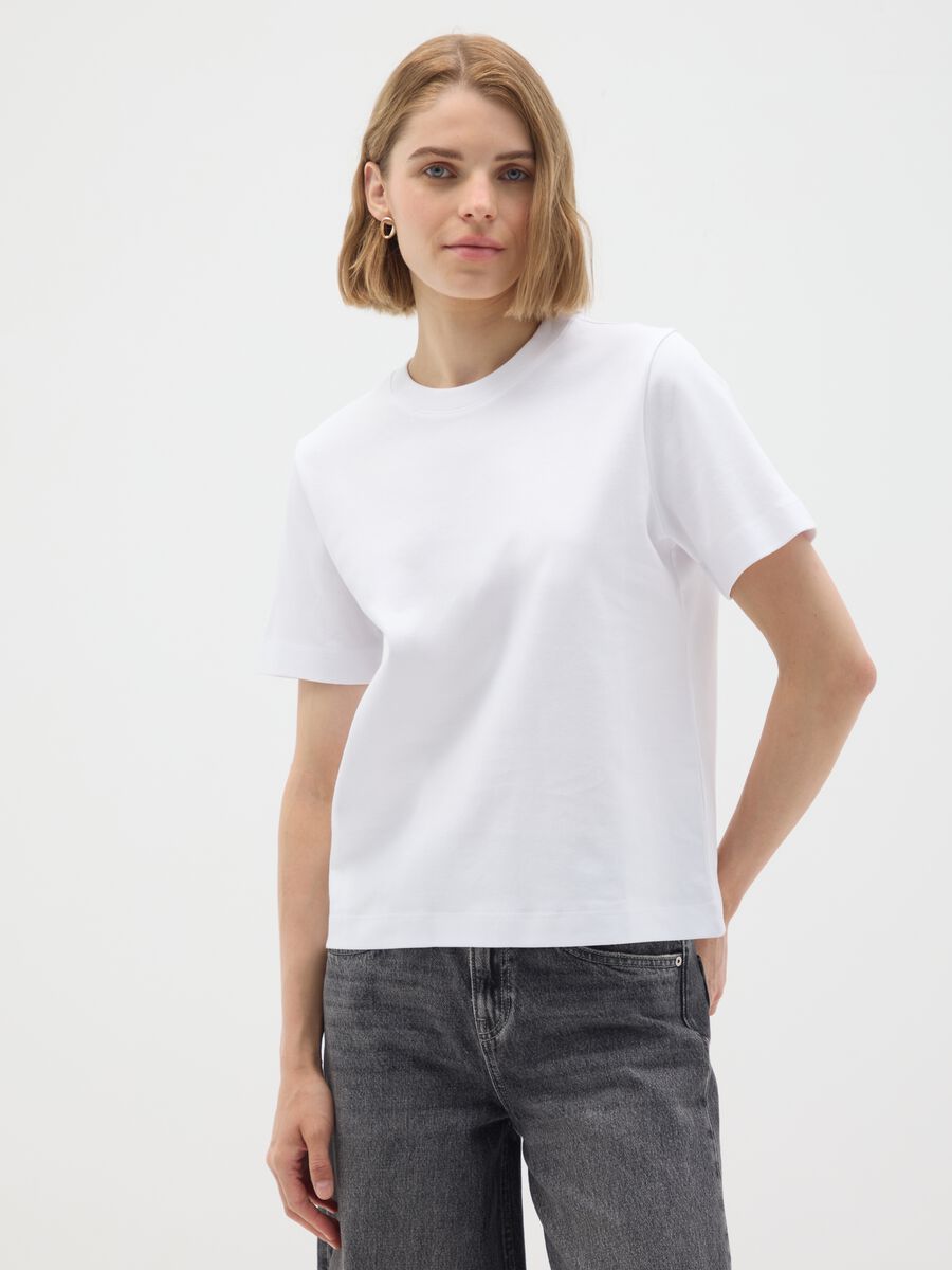 White pure cotton regular fit t-shirt_0