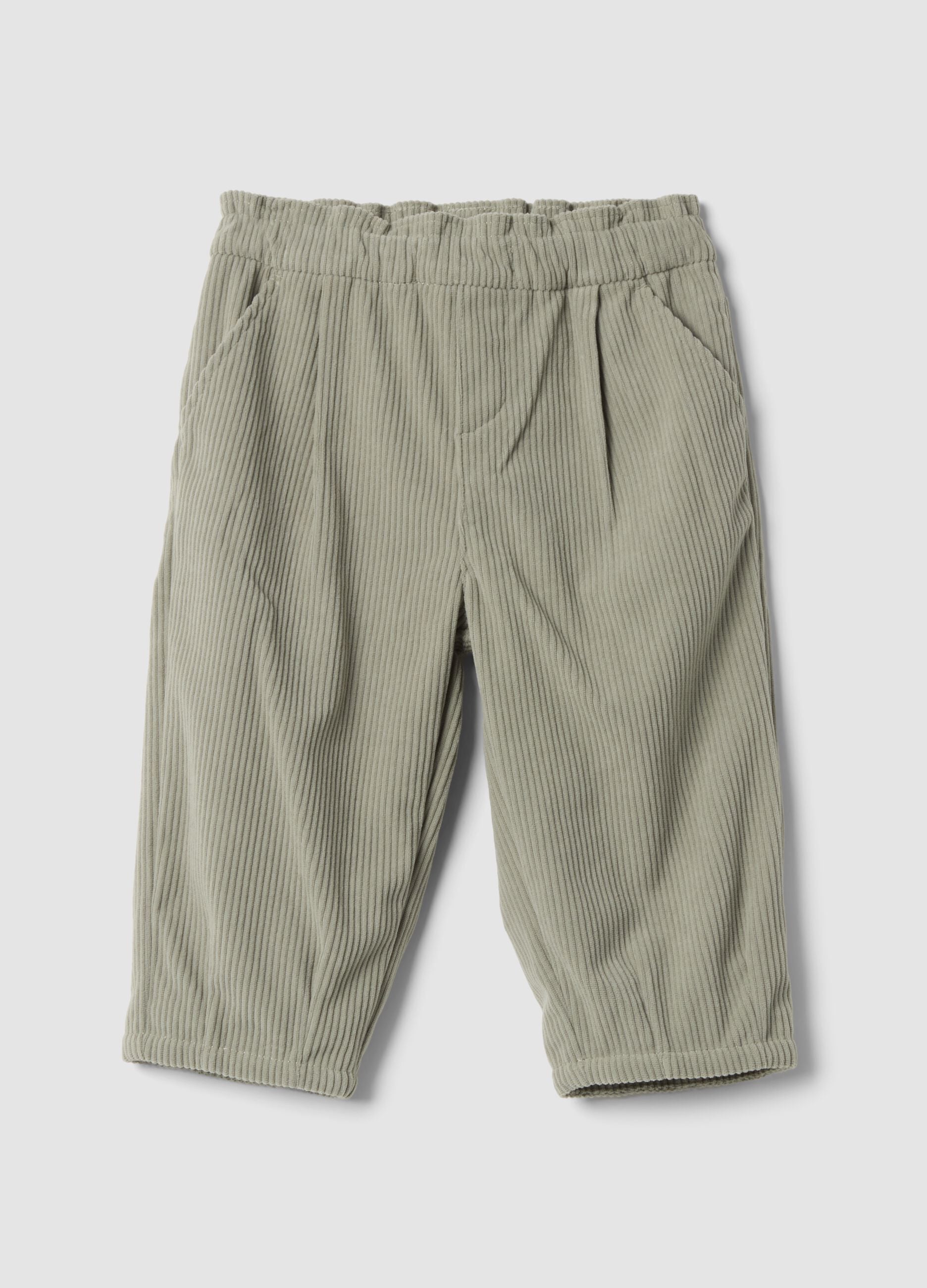 Pantaloni grigi a coste con vita elasticizzata