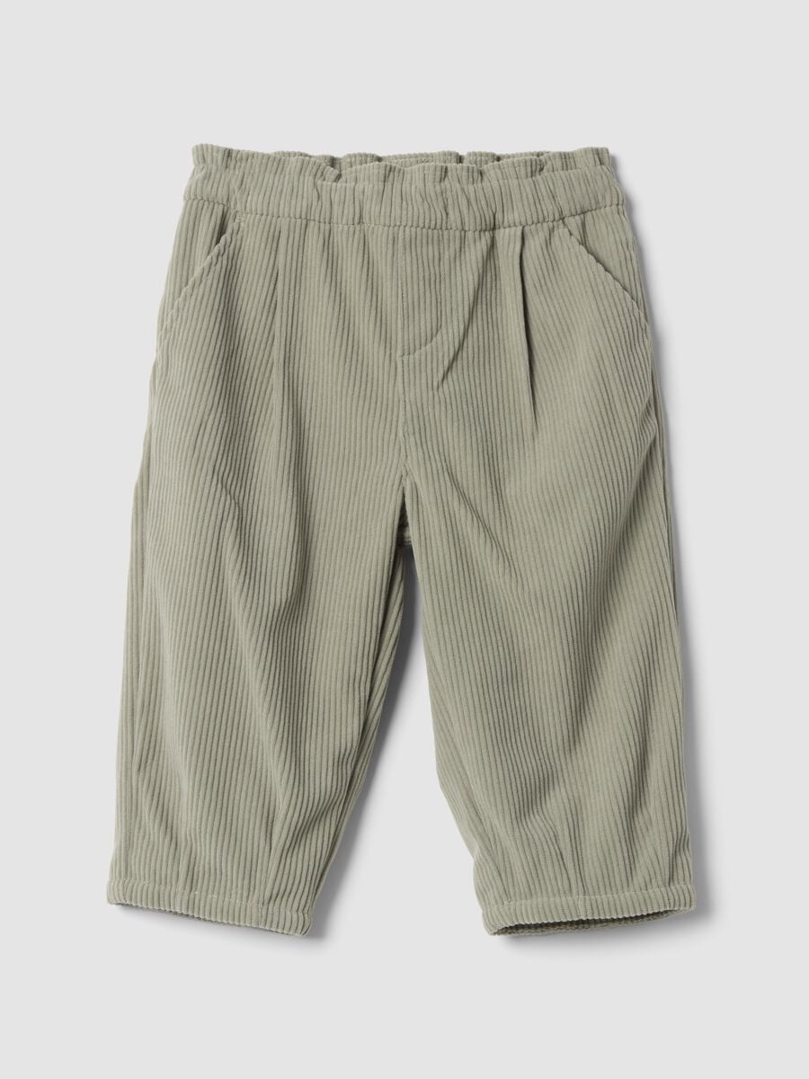 Grey ribbed trousers with elasticated waistband_0