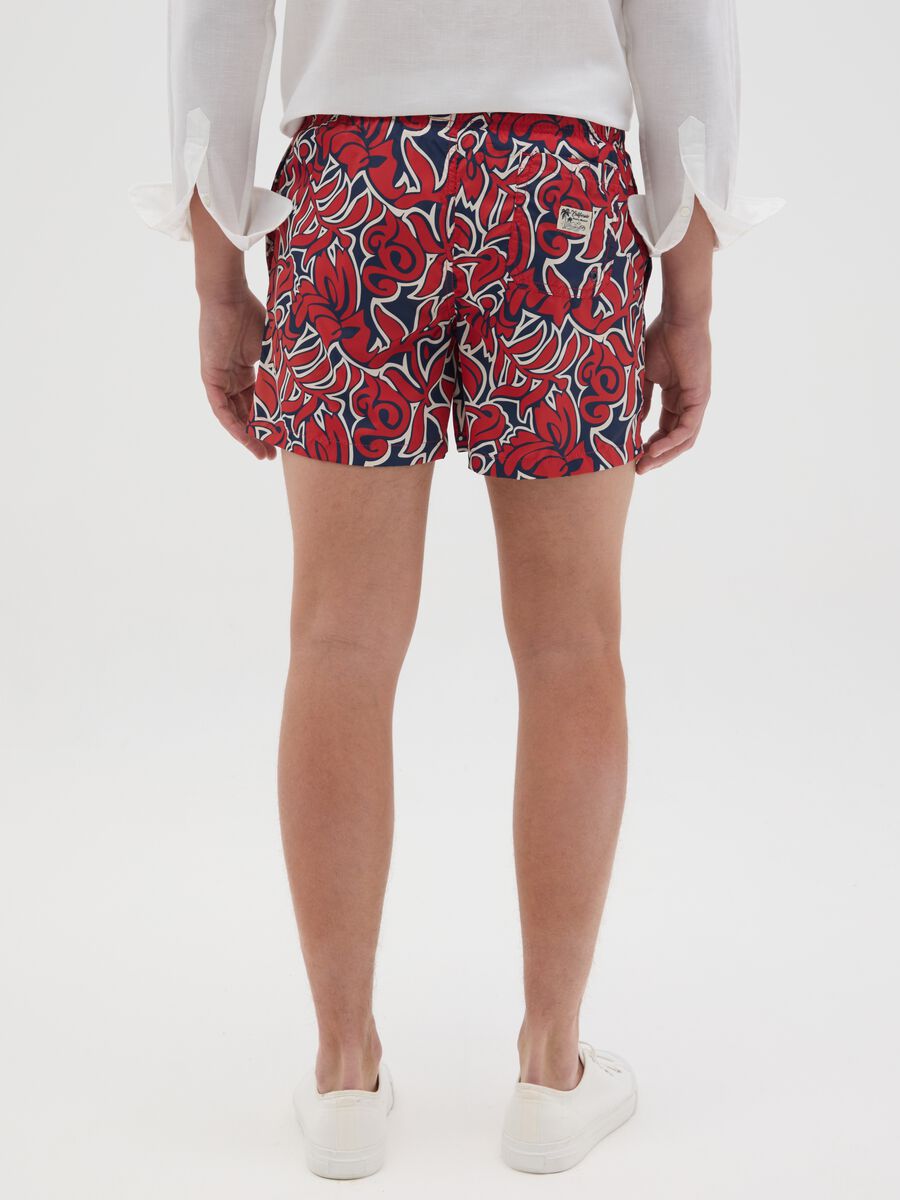 Red Floral Print Swim Shorts_3