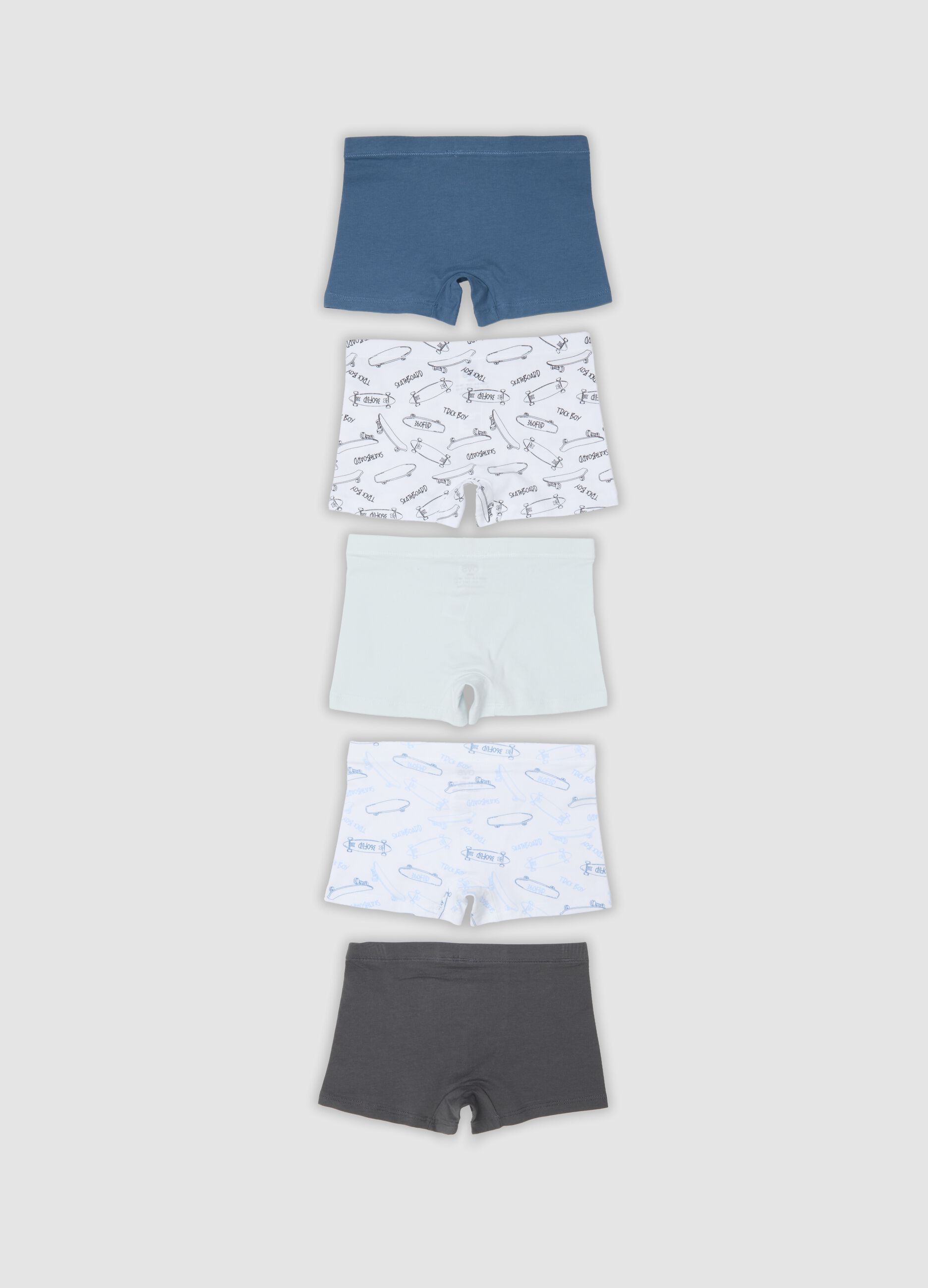 Pack of 5 mid-length multicolour boys&rsquo; boxer shorts in stretch organic cotton